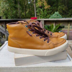 Clarks Kids Leather High Top Sneakers – Mustard / Teal – Side Zip – Size 4W (Wid